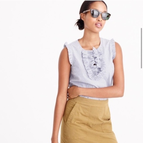 J. Crew Margot Red Pinstripe Ruffle Blouse Top 6P - Picture 4 of 10